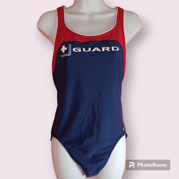 Nike Lifeguard Blue and Red One Piece Swim Suit - Picture 1 of 5